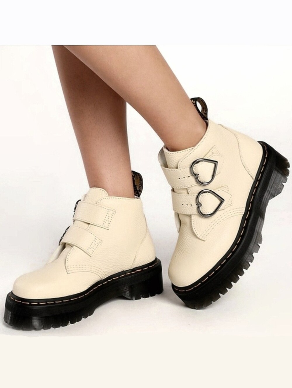 Dr. Martens Devon Heart Platform Boots Toile Cream Nappa Leather US 5